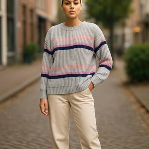 So sweater size S knit . Grey /pink Strip. New